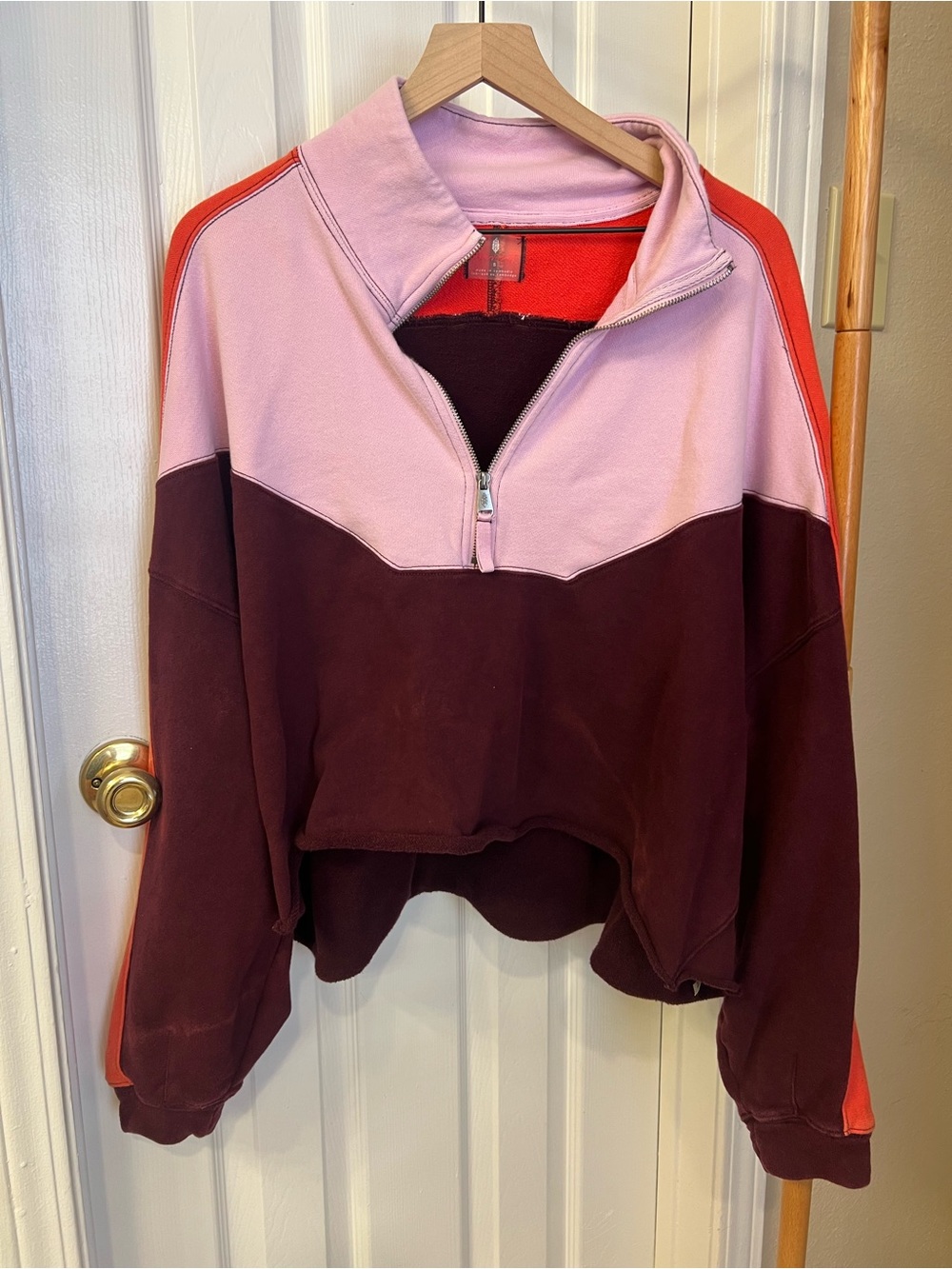 FP Movement by Free People Pink, Burgundy & Orange Colorblock Half-Zip Pullover